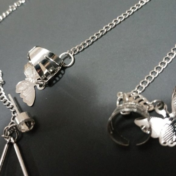 New Sexy Twin Butterfly Silver Punk Ear Cuffs⭐2Pk - Picture 3 of 4